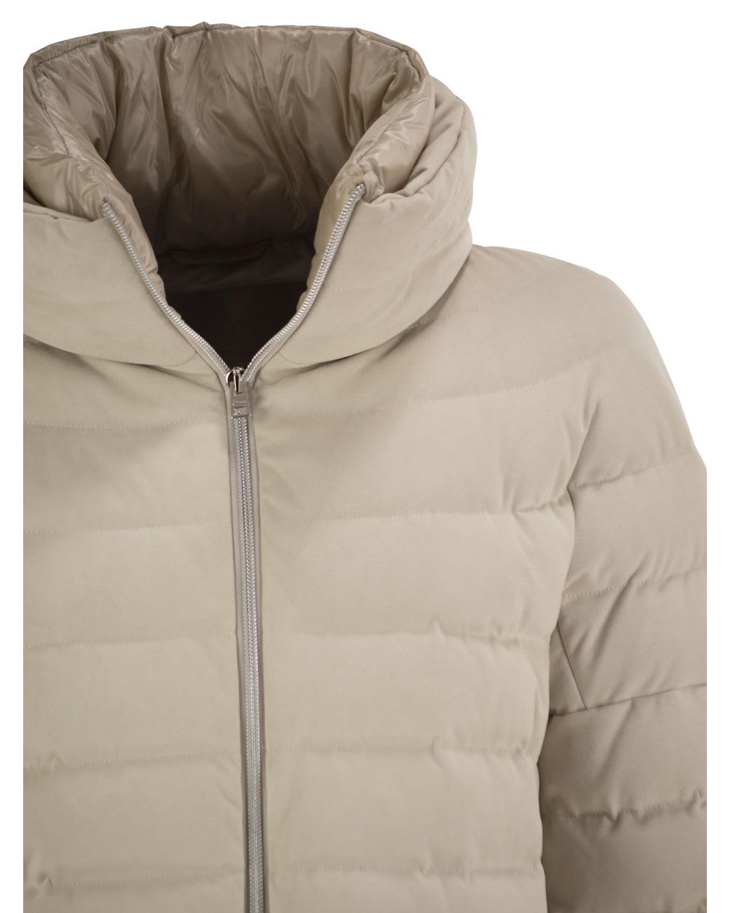 Herno Natural Technical Suede Effect Down Jacket With Padded High Collar