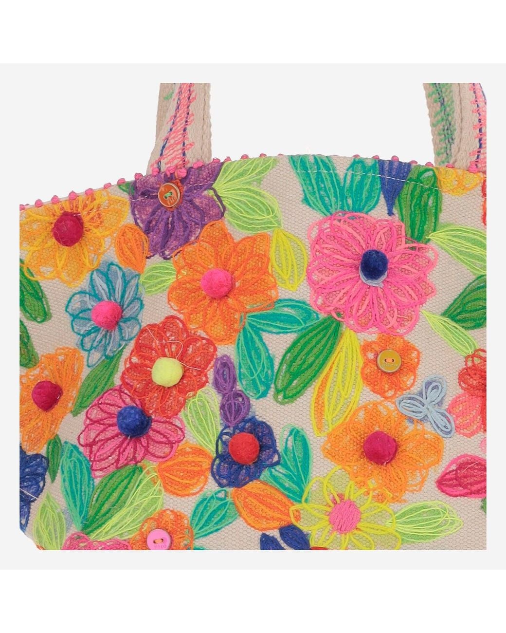 Péro Red Baumwolltasche mit Blumenstickerei