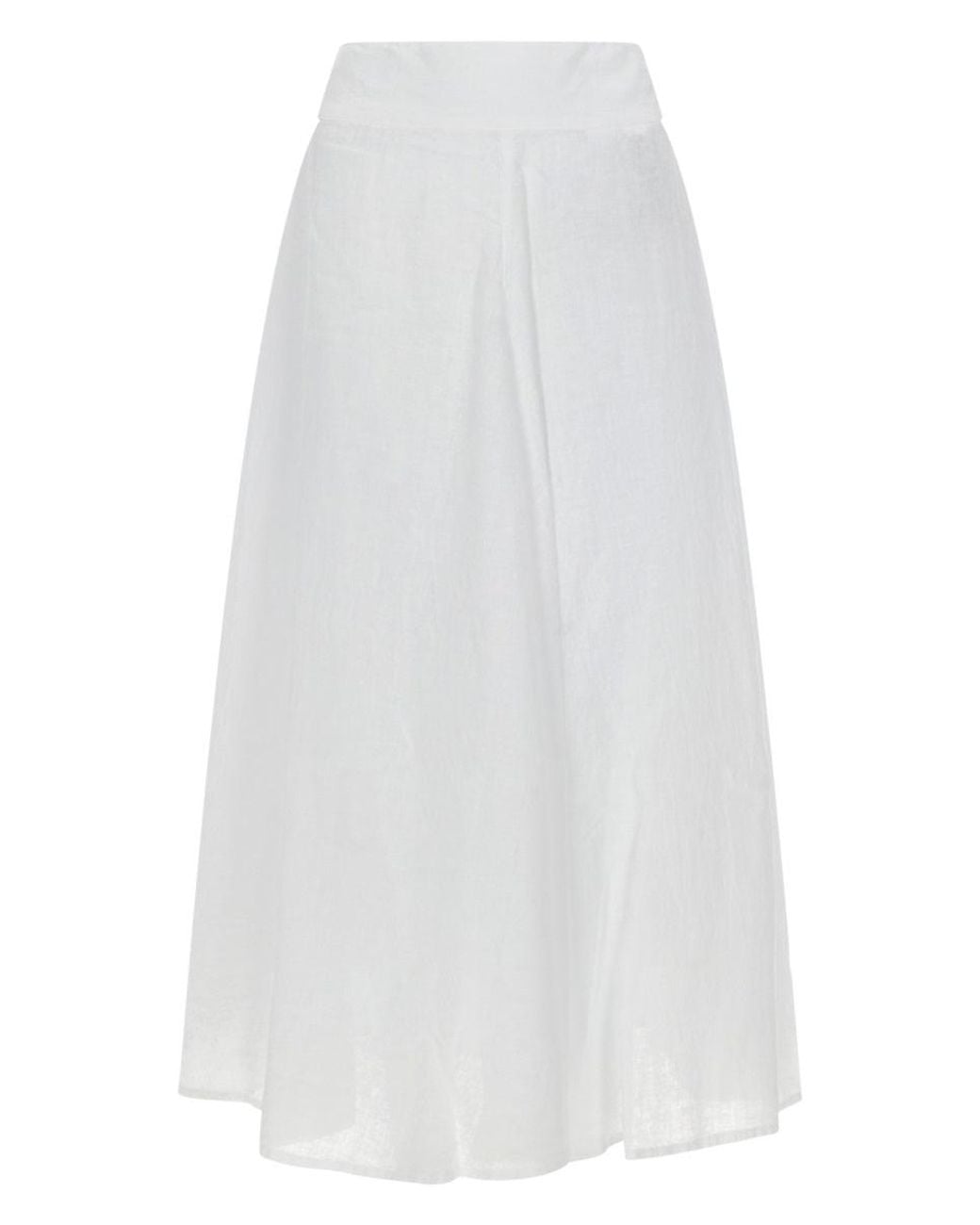 120% Lino White A-Line Linen-Cotton Maxi Skirt
