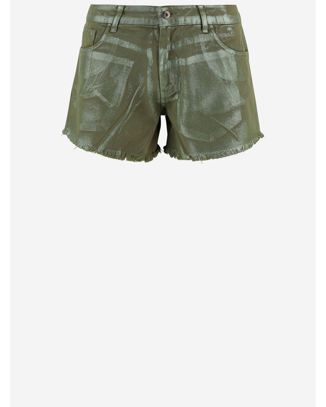 DON'T @ ME Green Cotton Shorts With Fringed Hem