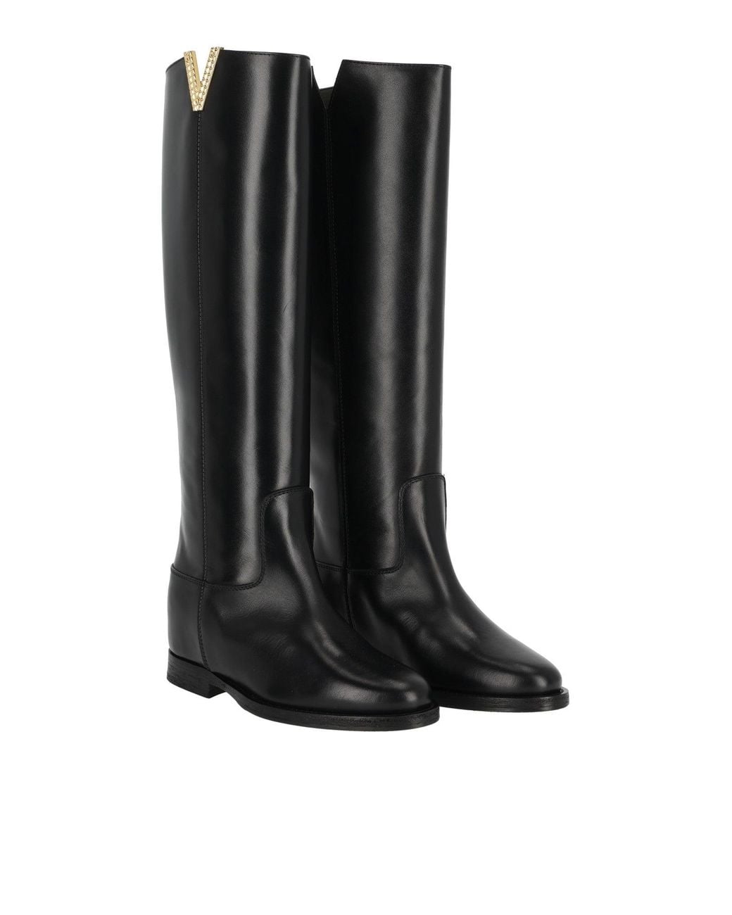Via Roma 15 Black Tall Leather Studded Boots