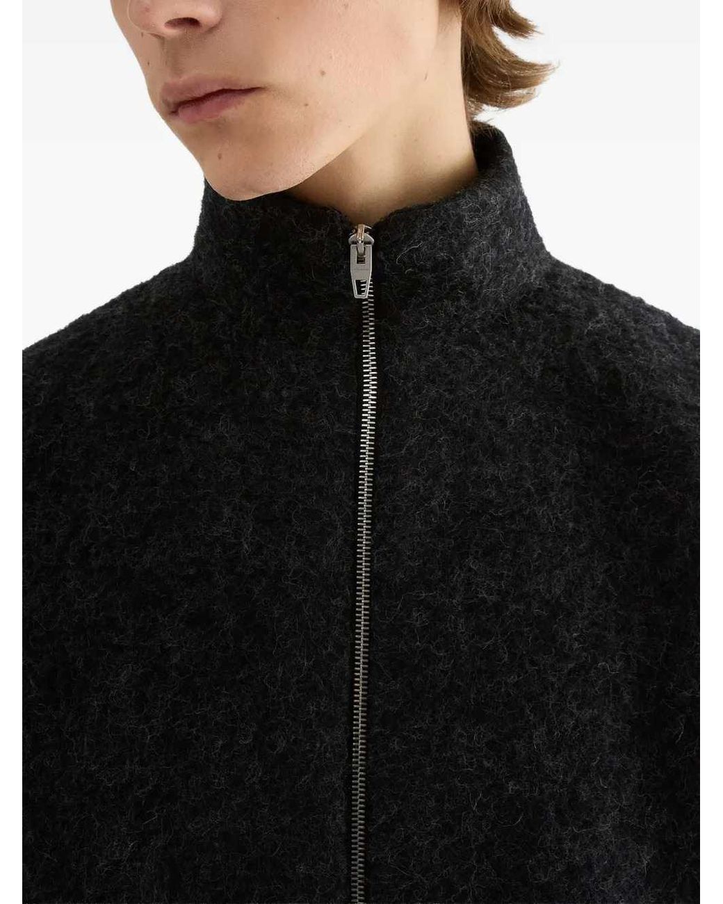 Jil Sander Black Zip-Up Wool-Blend Fleece Sweater for men