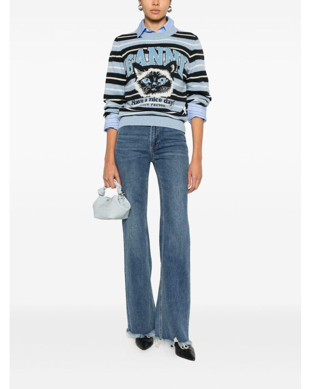 Ganni Blue Wool Crewneck Sweater