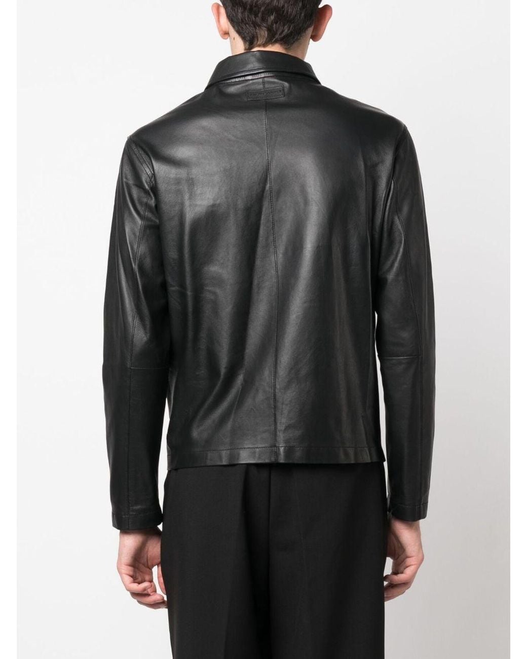 Emporio Armani Black Leather Jacket for men
