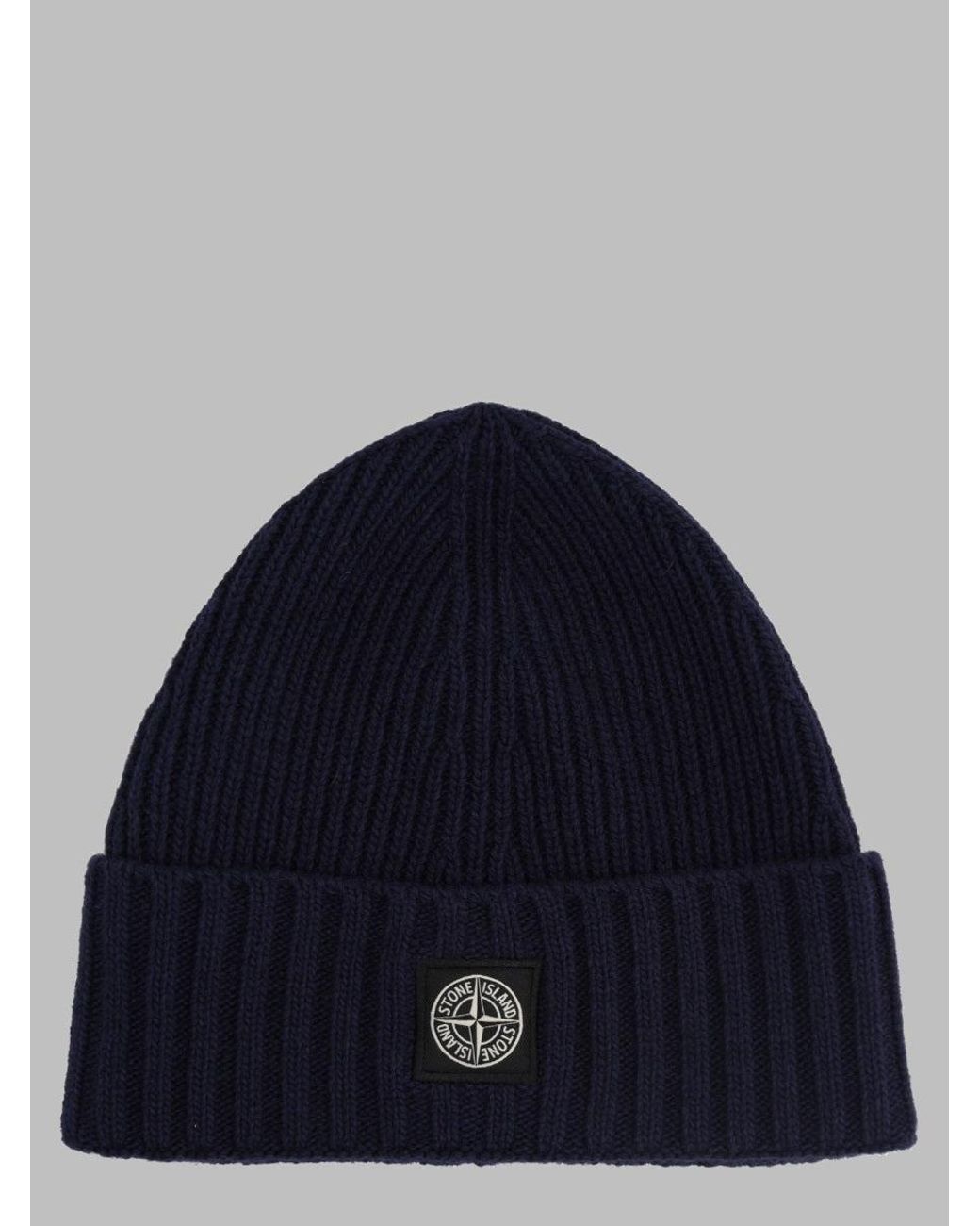 Stone Island Blue Kids Beanie With Rws Finish