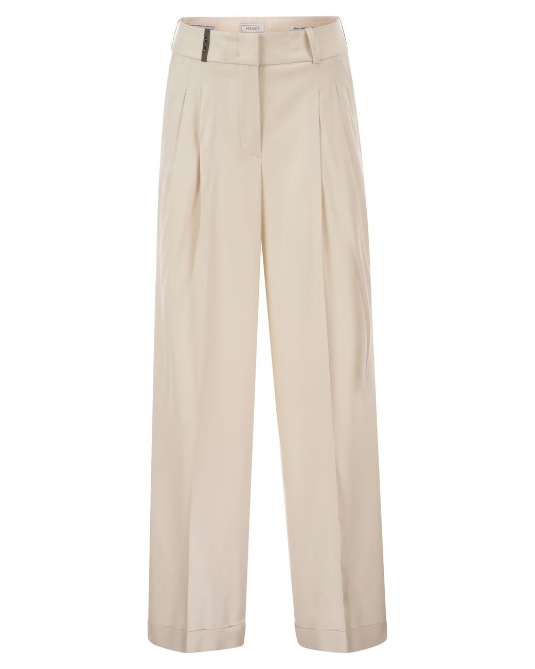 Peserico White Tailored Virgin Wool Stretch Trousers With Front Pleats