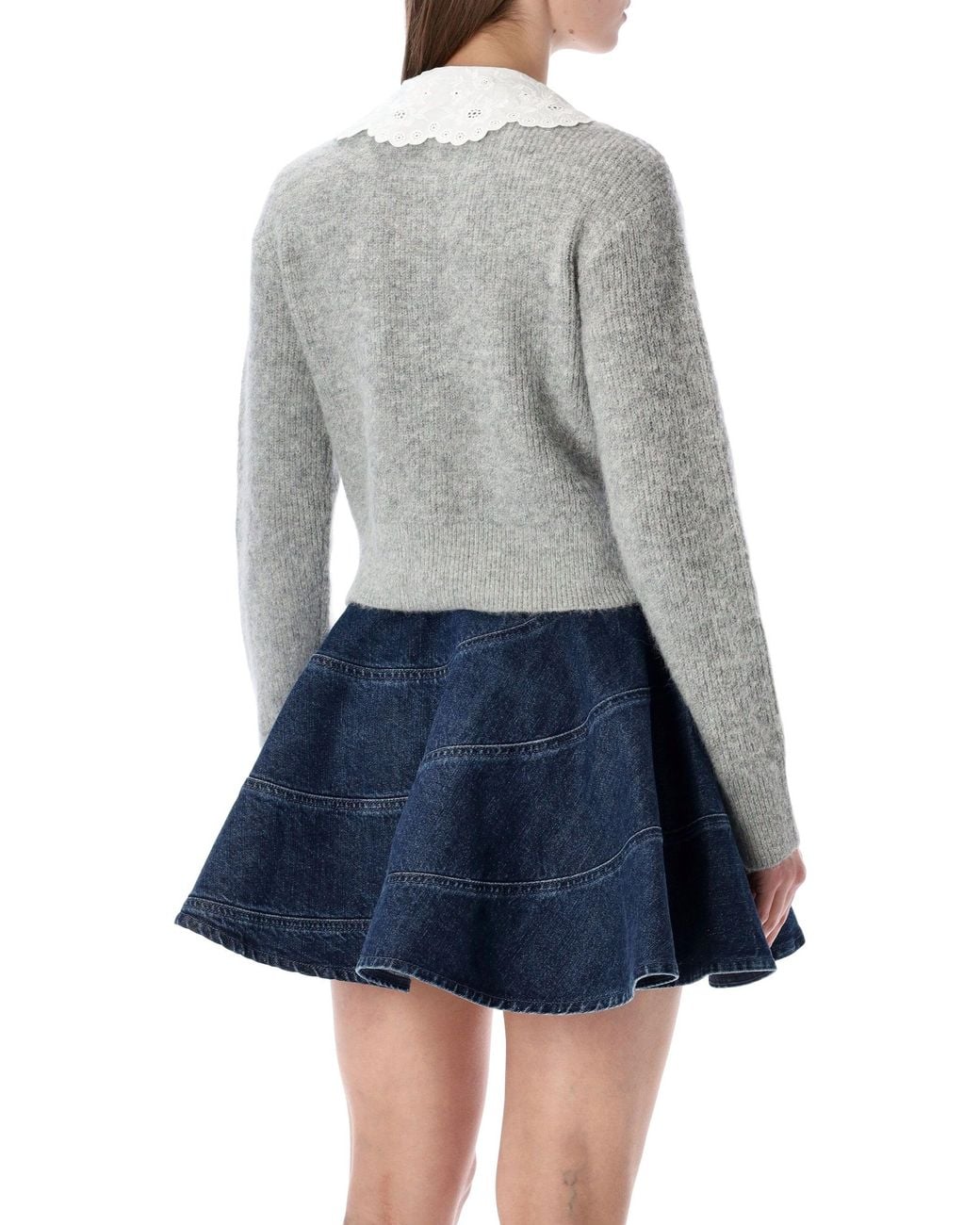 Self-Portrait Blue Fluffy Sangallo Collar Button Cardigan Sweater