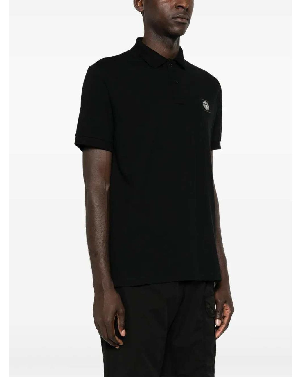 Stone Island Black Logo Patch Polo Shirt