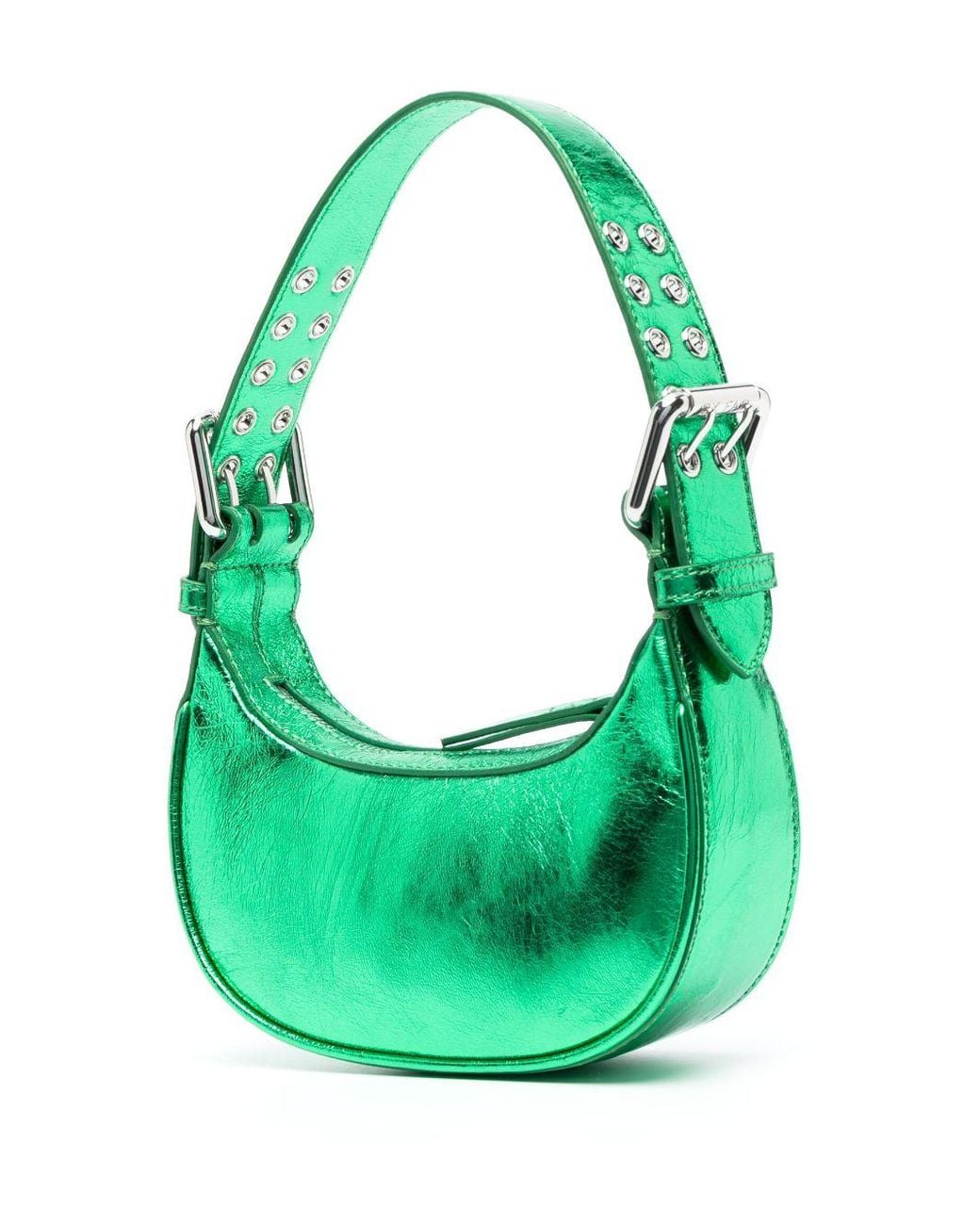 By Far Green Mini Soho Metallic Leather Shoulder Bag