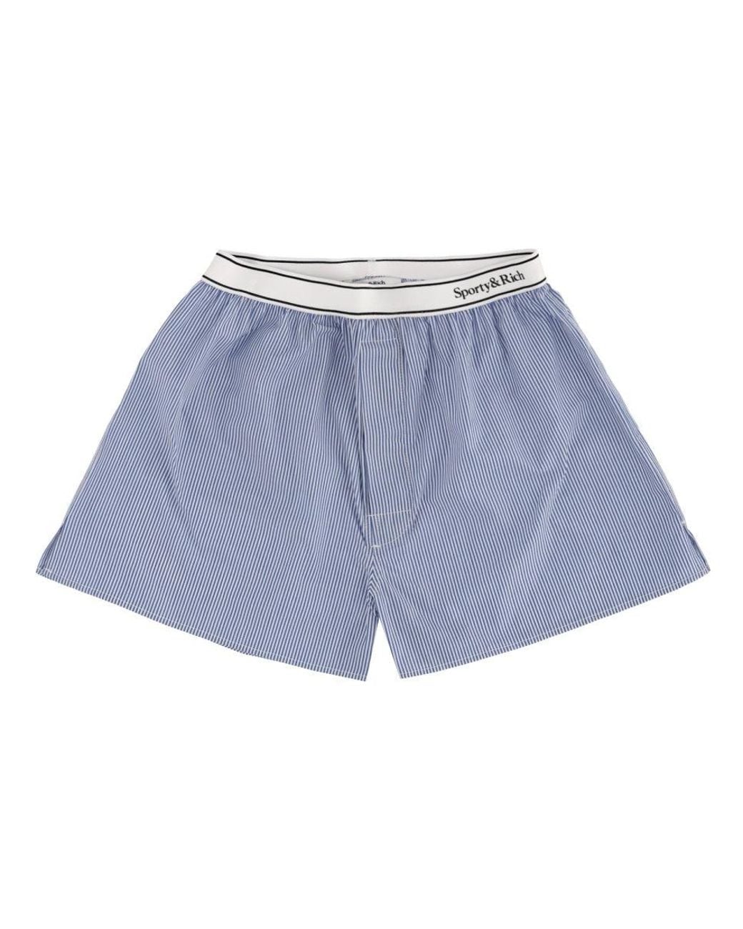 SPORTY&RICH Blue Striped Logo Shorts