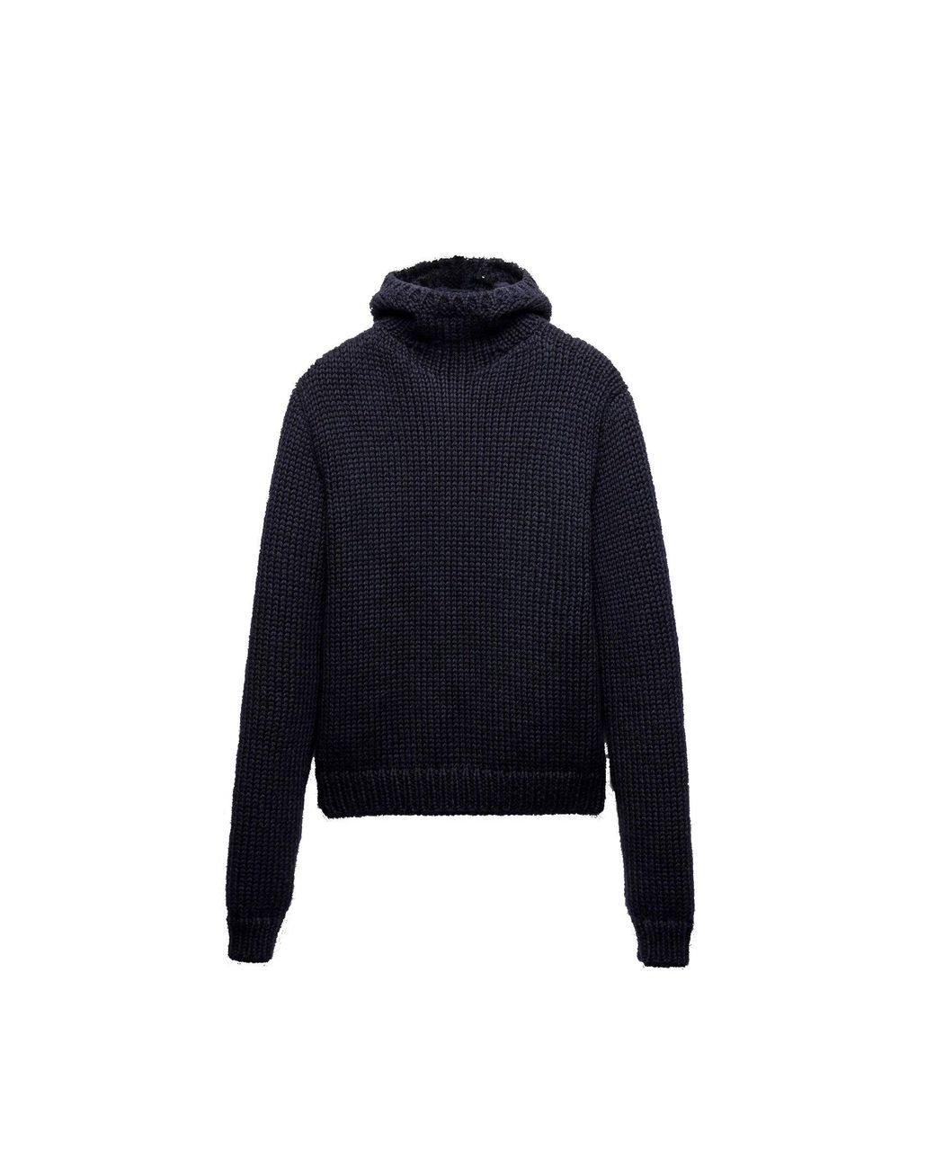 Prada Blue Wool Hooded Sweater for men