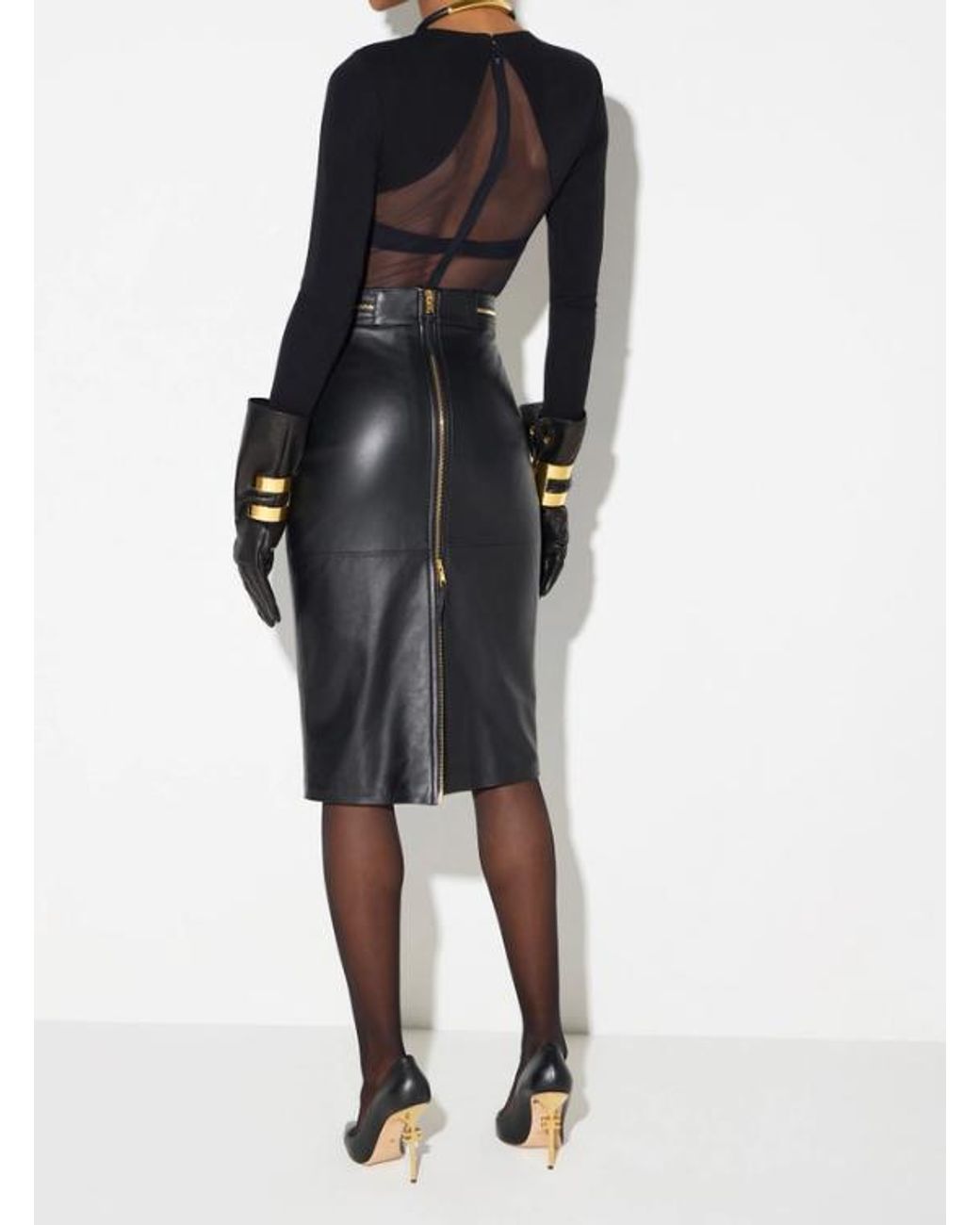 Elisabetta Franchi Black Leather Midi Skirt