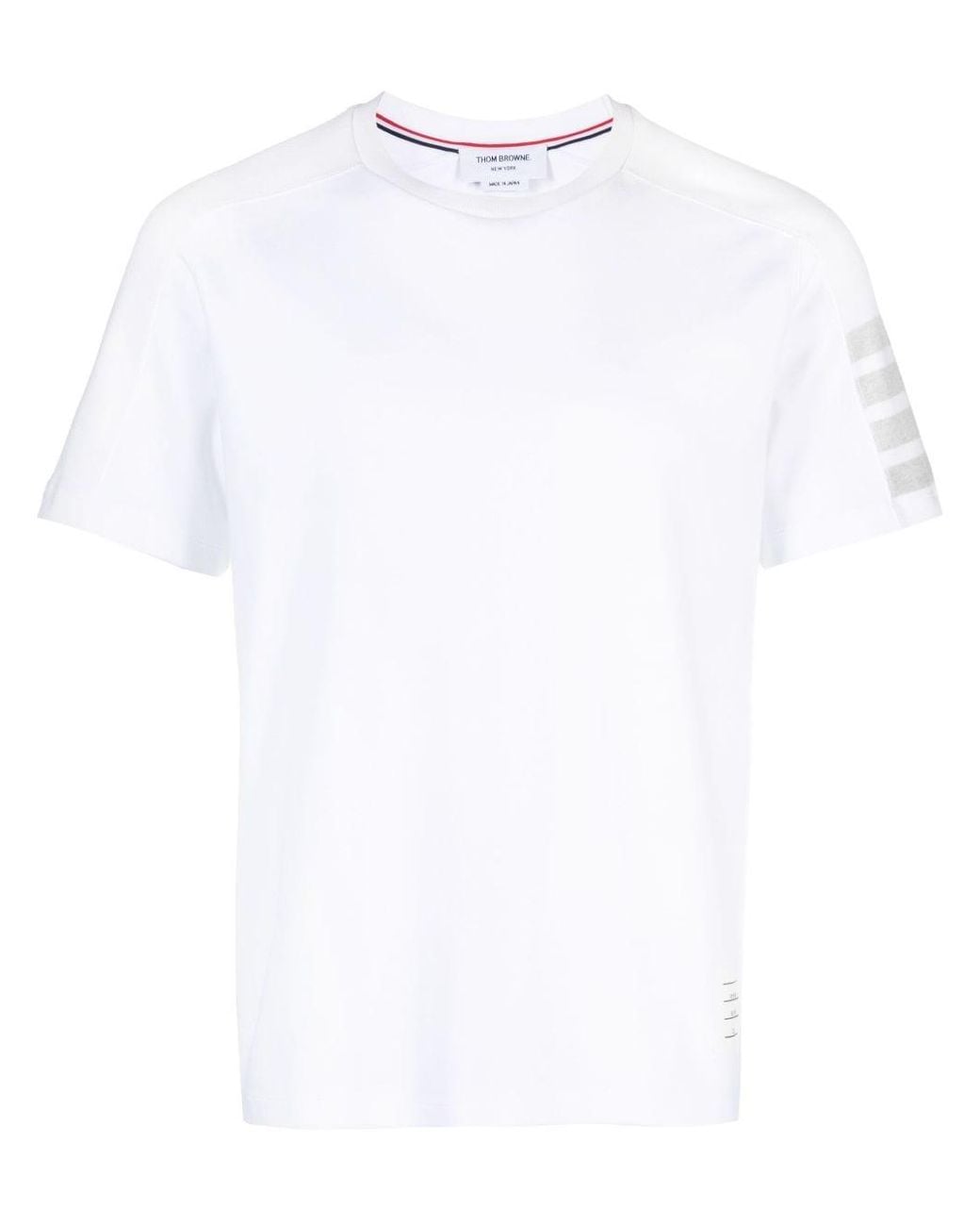 Thom Browne White Short Sleeve Tee W/ 4 Bar Stripe
