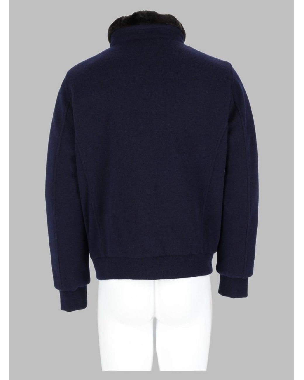 Moorer Blue Wool-Blend Button Front Jacket With Fur Trim Collar for men