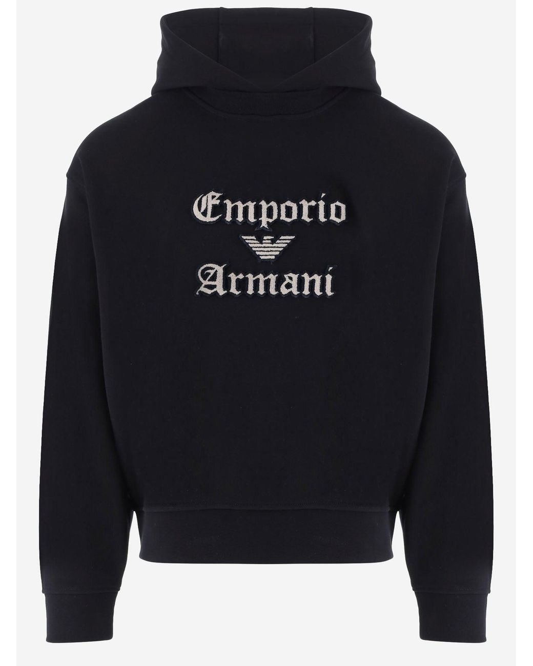 Emporio Armani Blue Cotton Hoodie With Logo