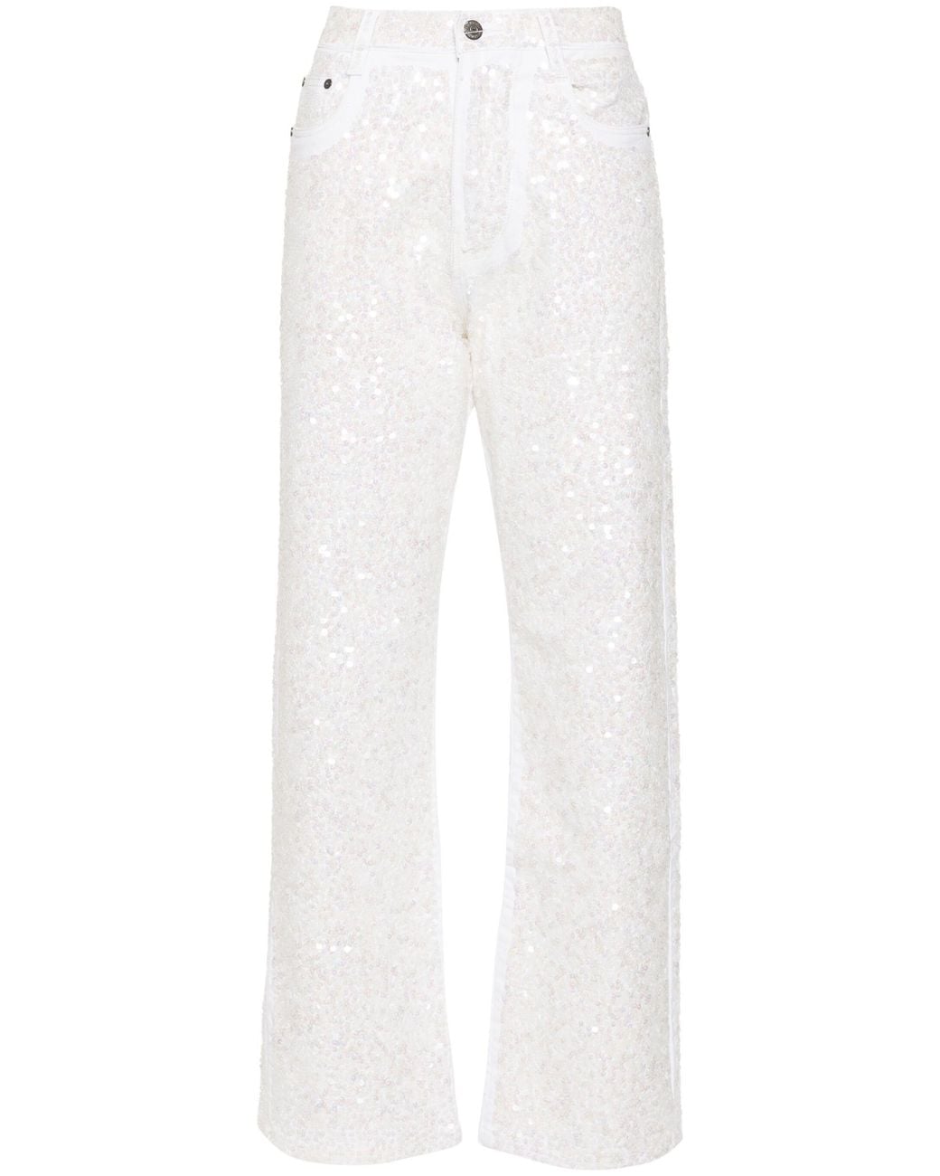 P.A.R.O.S.H. White Guff Sequin-Embellished Straight Jeans