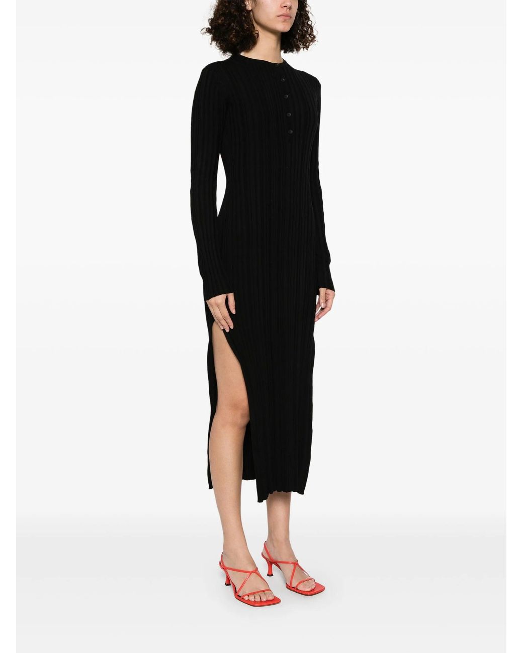 Loulou de Saison Black Rib Long Dress Clothing