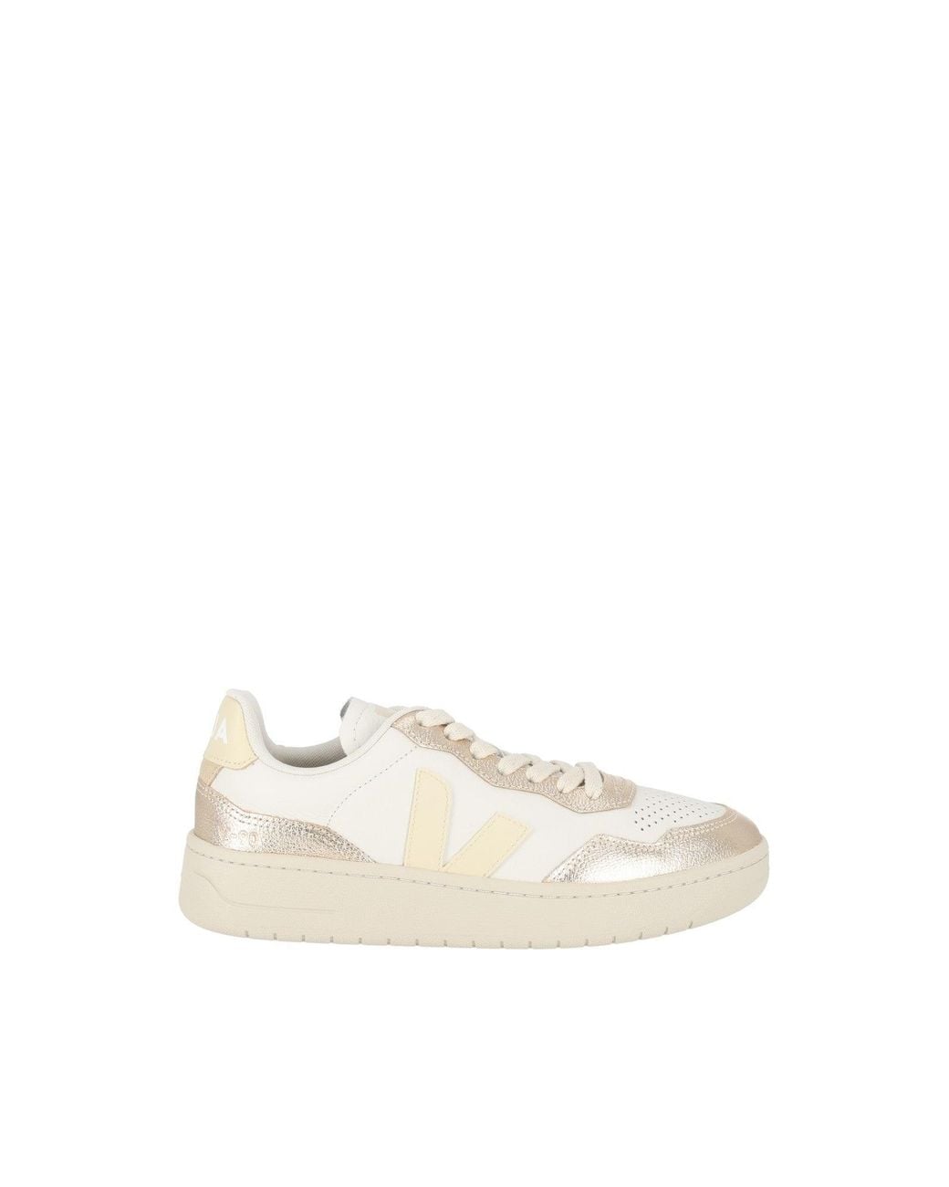 Veja White V-90 Metallic Accent Low-Top Sneakers