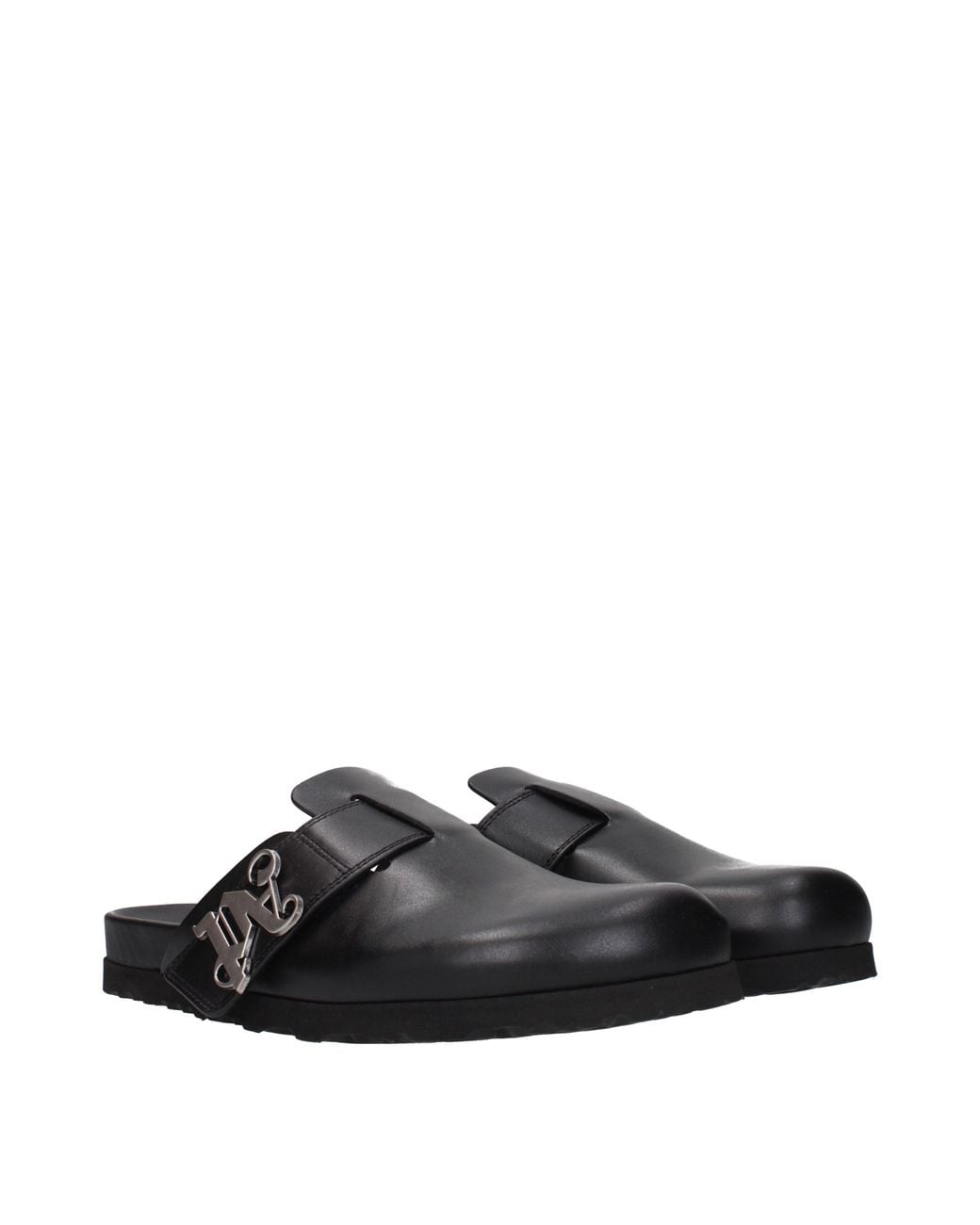 Palm Angels Black Slippers And Clogs Leather