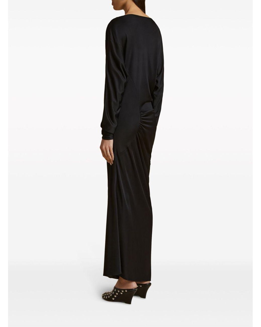 Khaite Black Oron Gathered Long-sleeve Dress