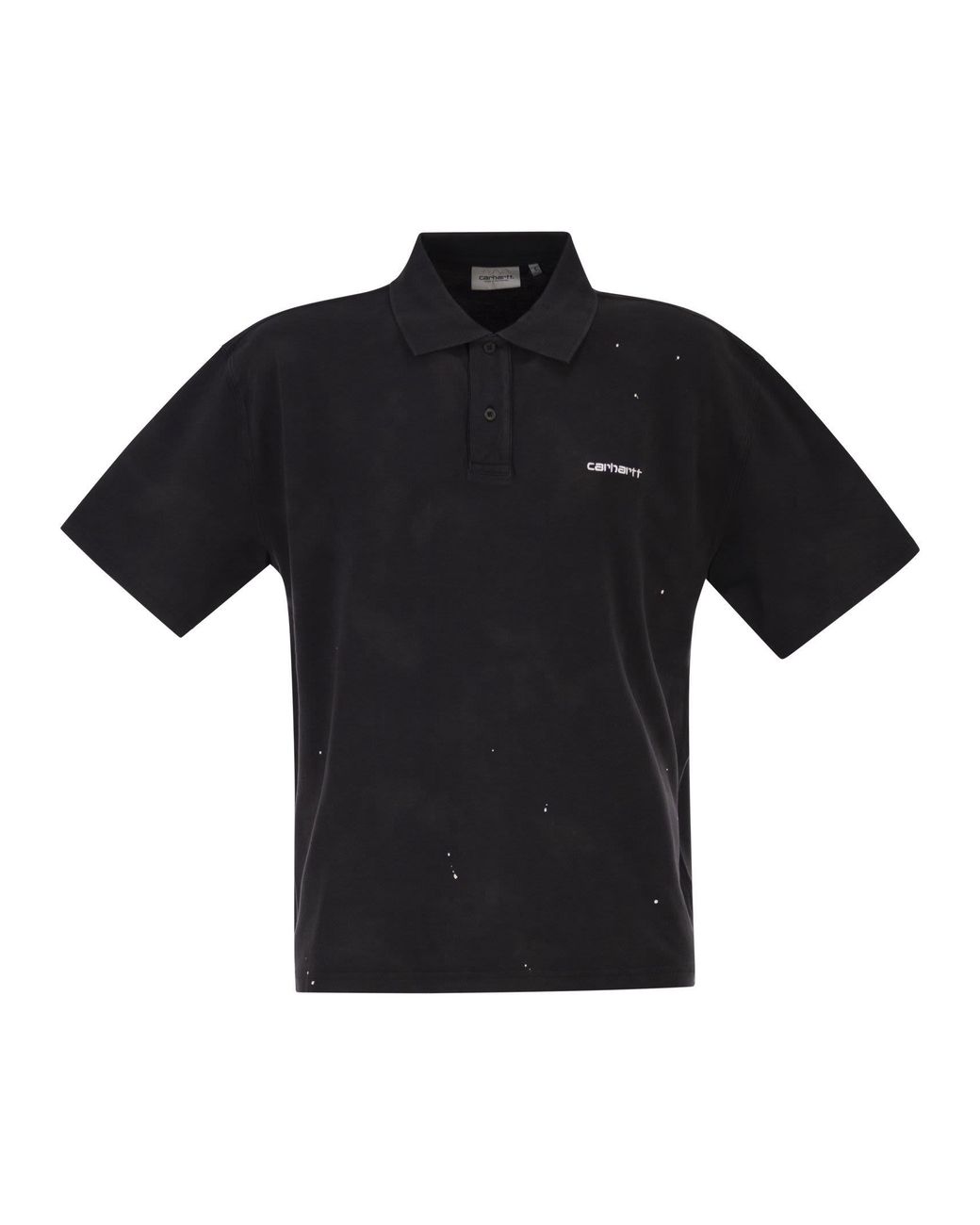 Carhartt Black Cotton Polo Shirt With Paint Splatter Details