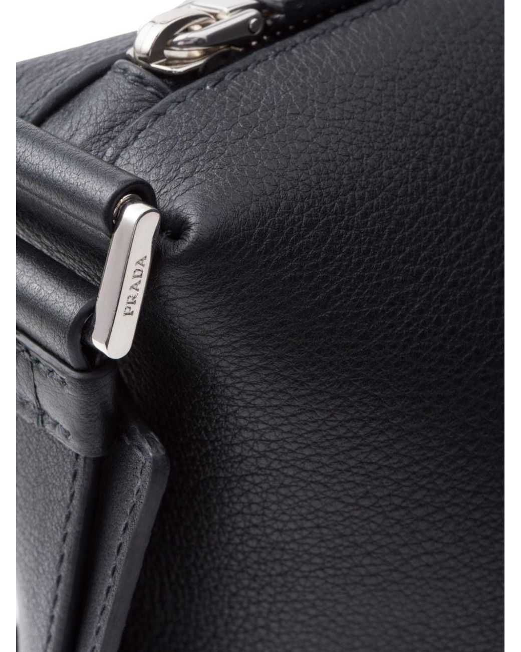 Prada Black Logo Stamp Leather Shoulder Bag