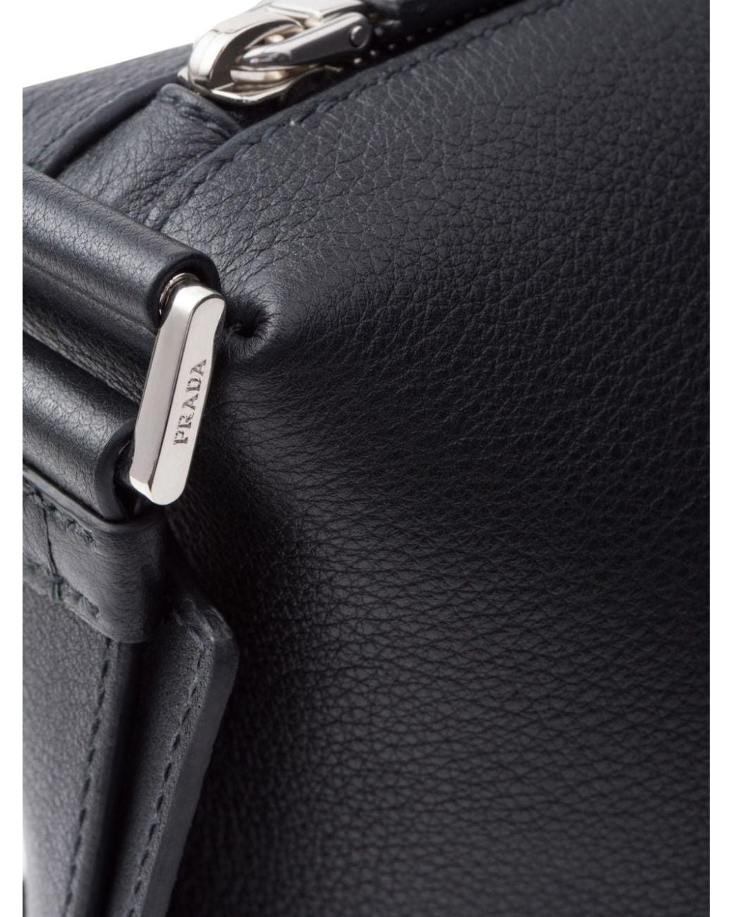 Prada Black Logo Stamp Leather Shoulder Bag