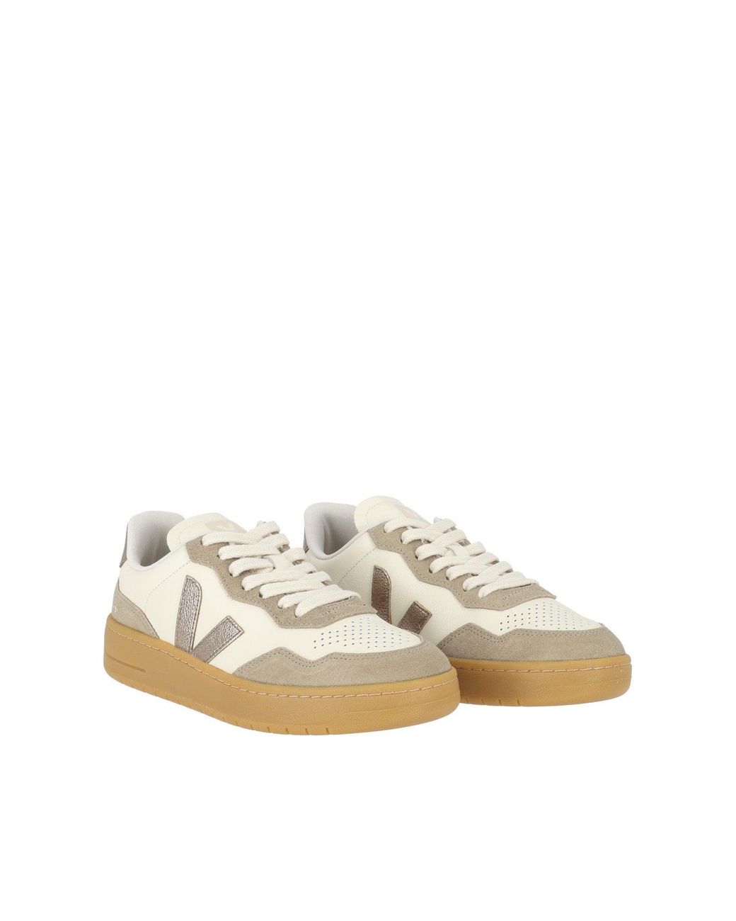 Veja White Bronze V-90 Suede Accent Low-Top Sneakers