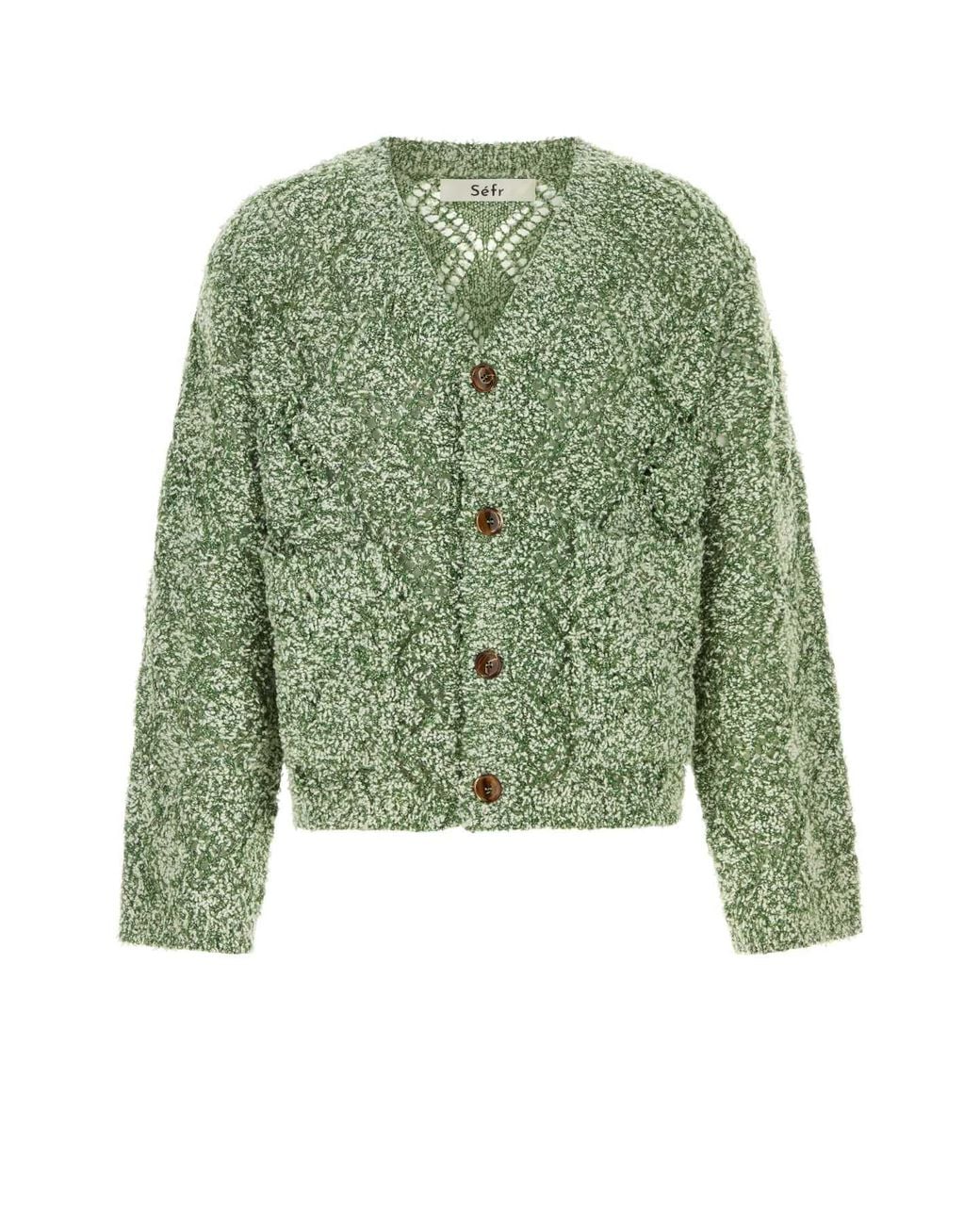 Séfr Green Melange Wool Blend Oversize Abain Cardigan for men