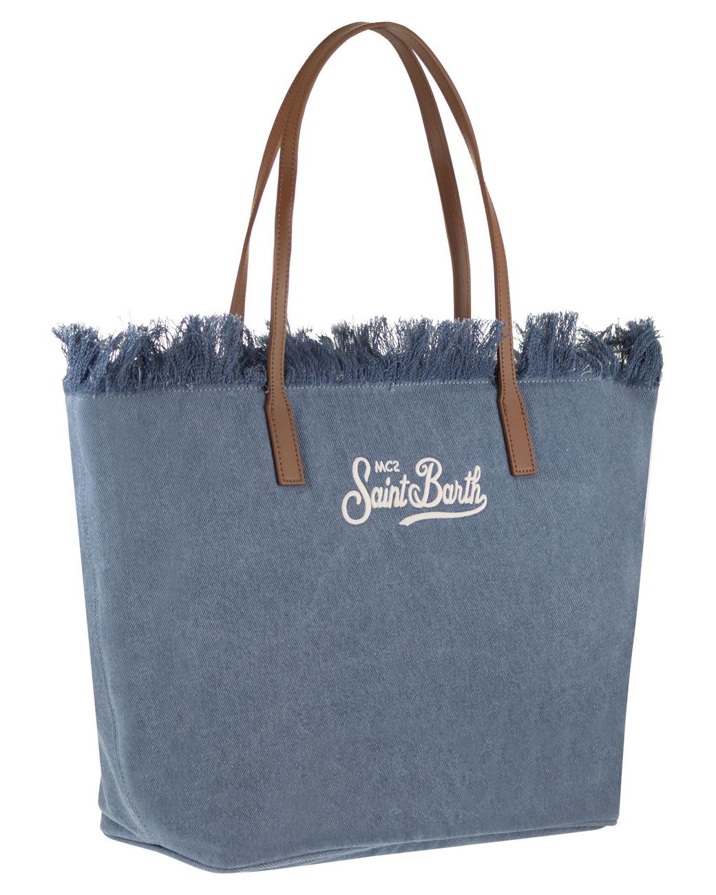 Mc2 Saint Barth Blue City Denim Shopper Bag With Embroidered Logo