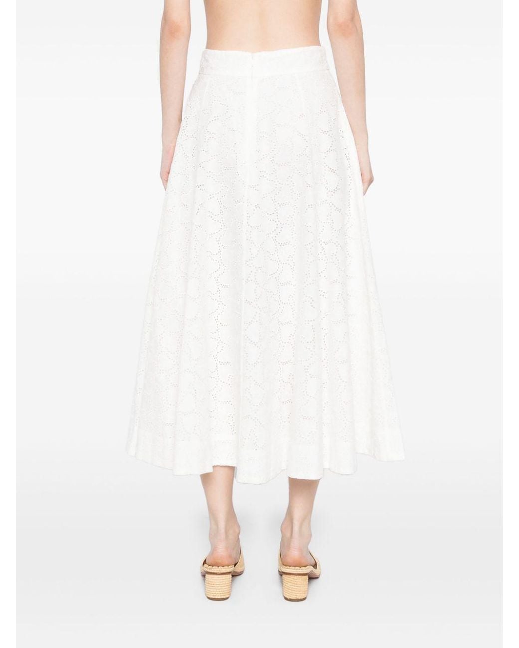 Zimmermann White Crush Cotton Midi Skirt