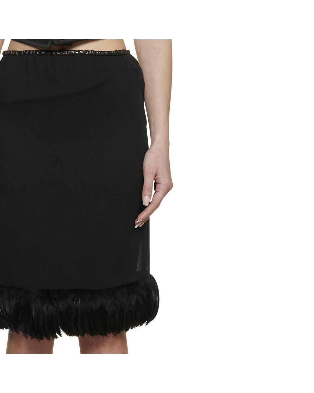 Saint Laurent Black Feathers Trim Silk Skirt