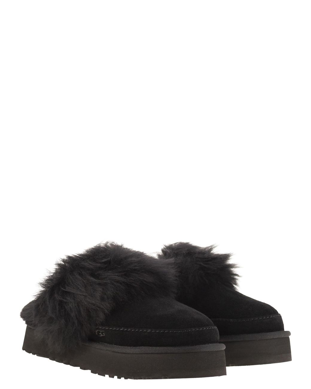Ugg Black Disquette Chalet Slippers With Fur And Platform