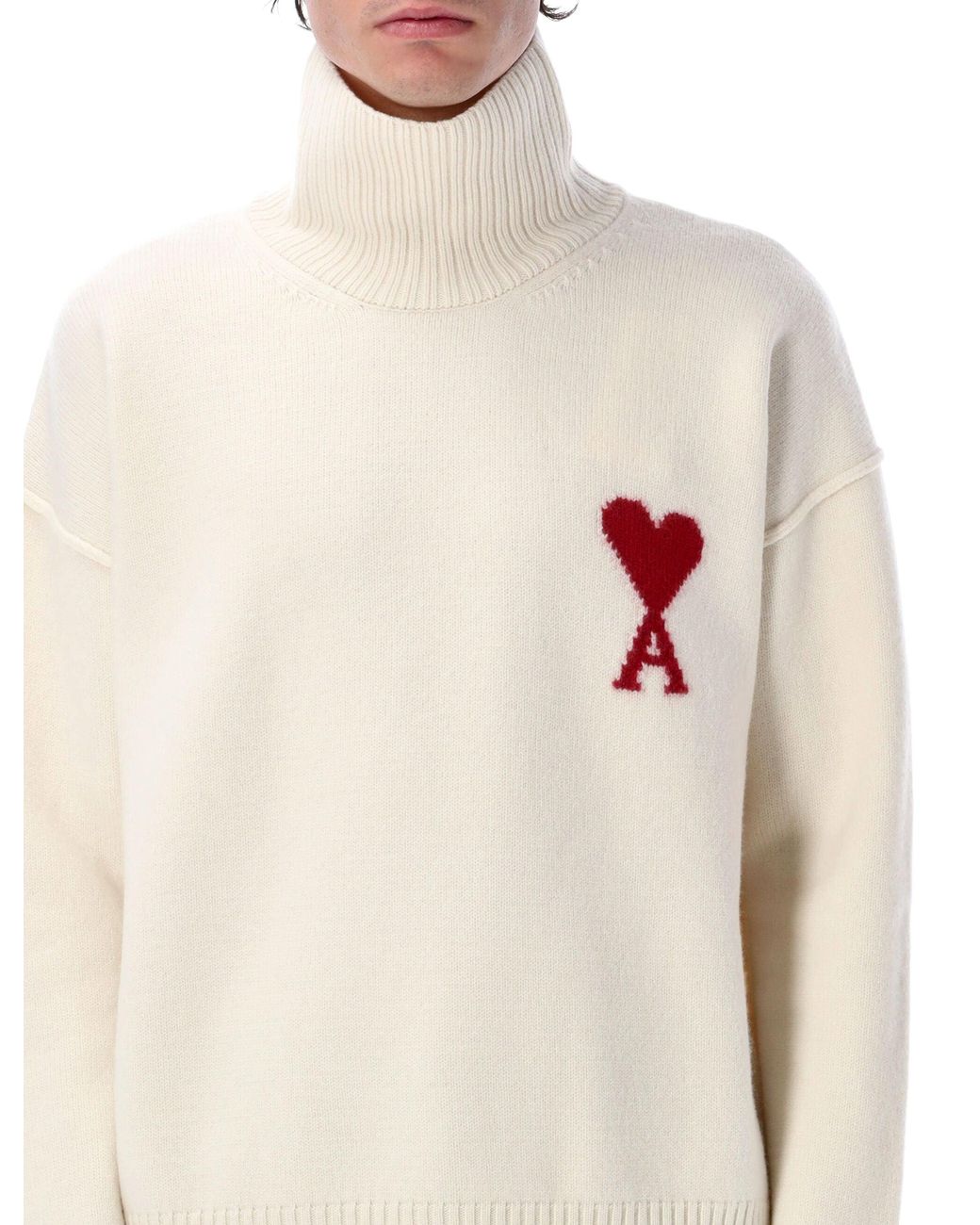 AMI White Wool De Coeur Turtleneck for men