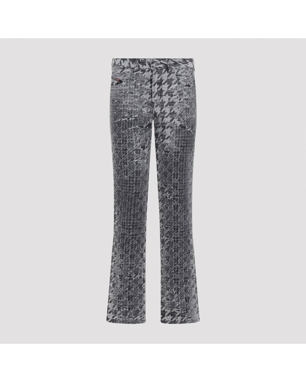 DIESEL Gray Houndstooth Pattern Jeans With Flared Leg Design
