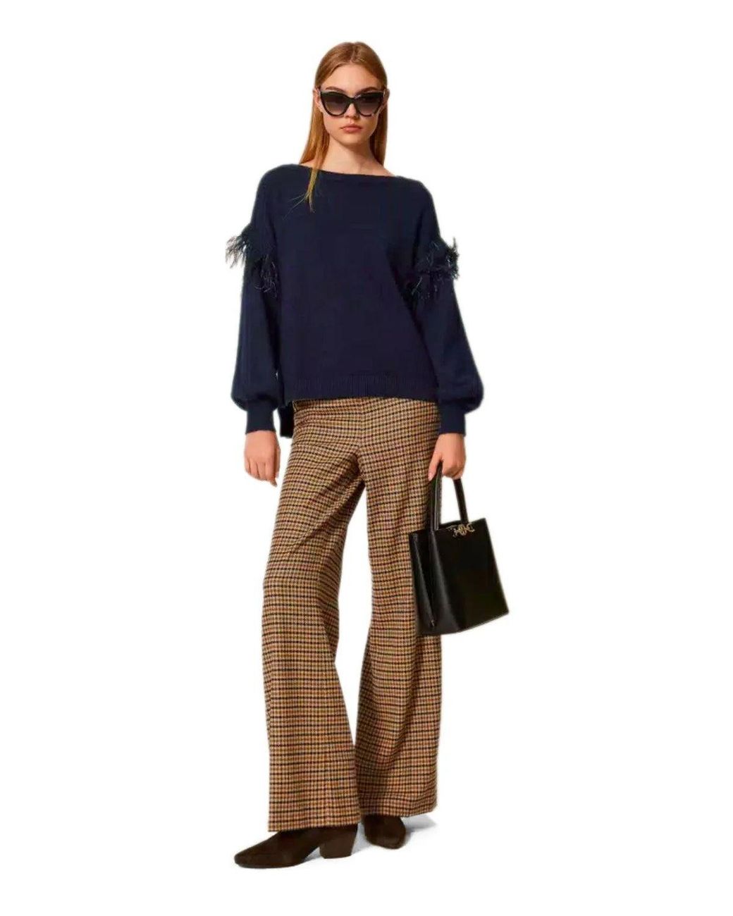 Twinset Blue Sweater With Feathers