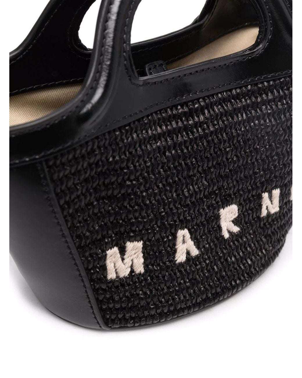 Marni Black Raffia And Leather Tropiacalia Micro Satchel Bag
