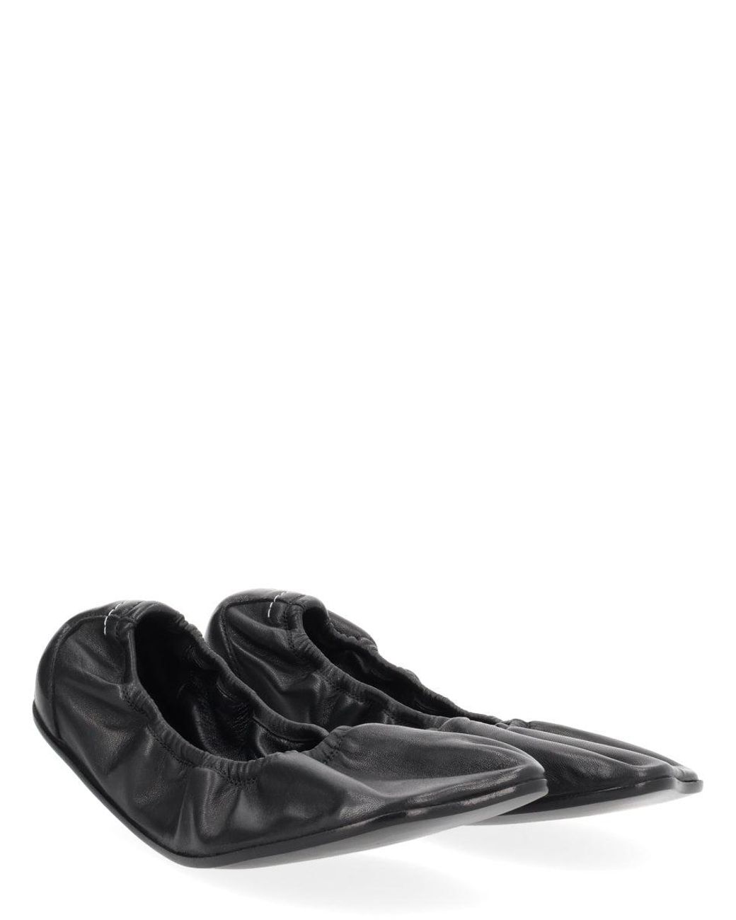 MM6 by Maison Margiela Black Leather Ballet Flats
