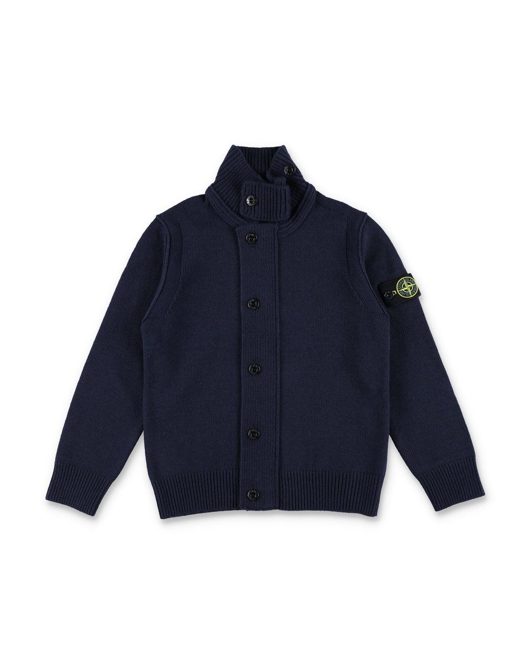 Stone Island Blue Boys Ribbed Knit Button-Front Cardigan