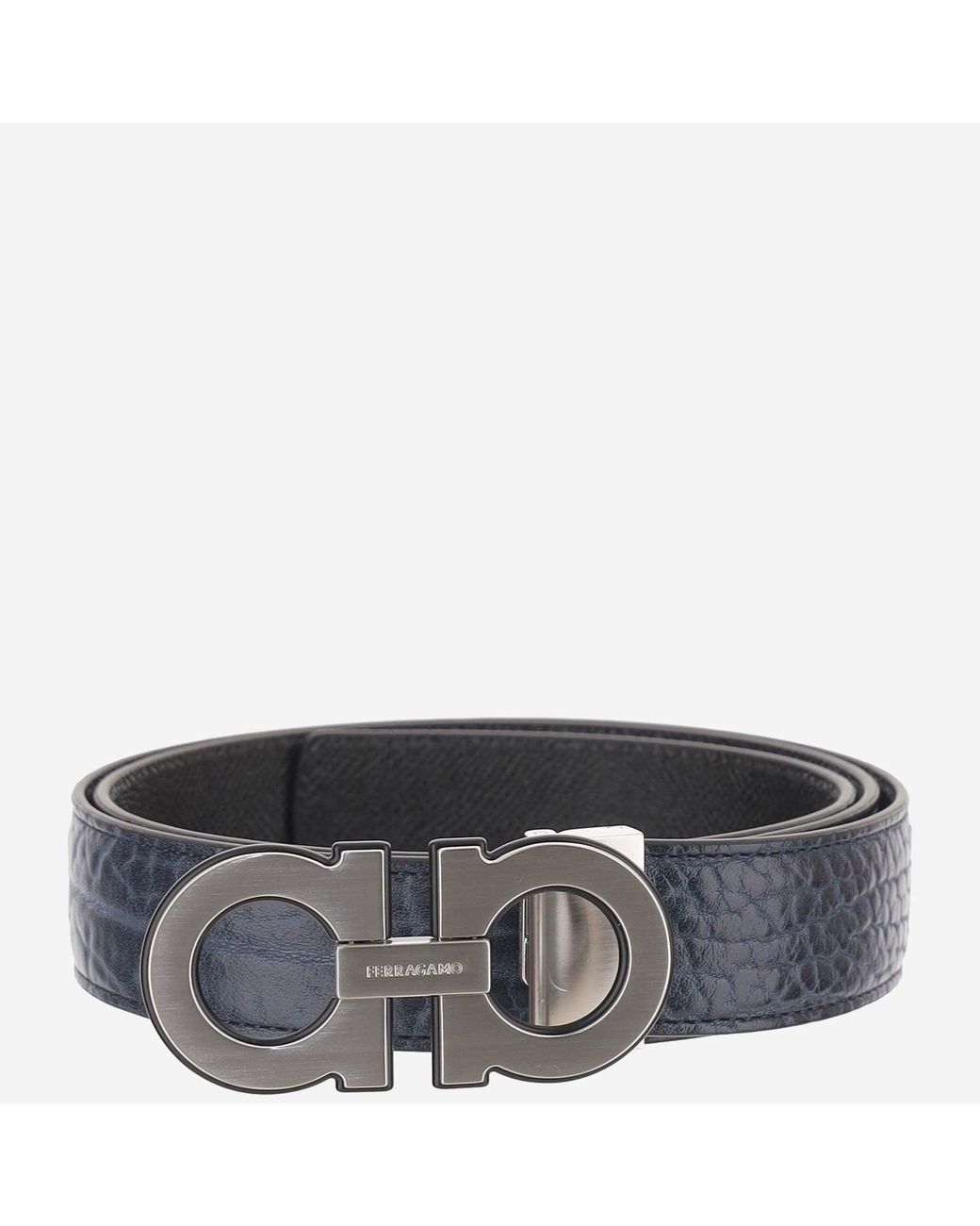 Ferragamo Gray Double Hook Reversible Leather Belt