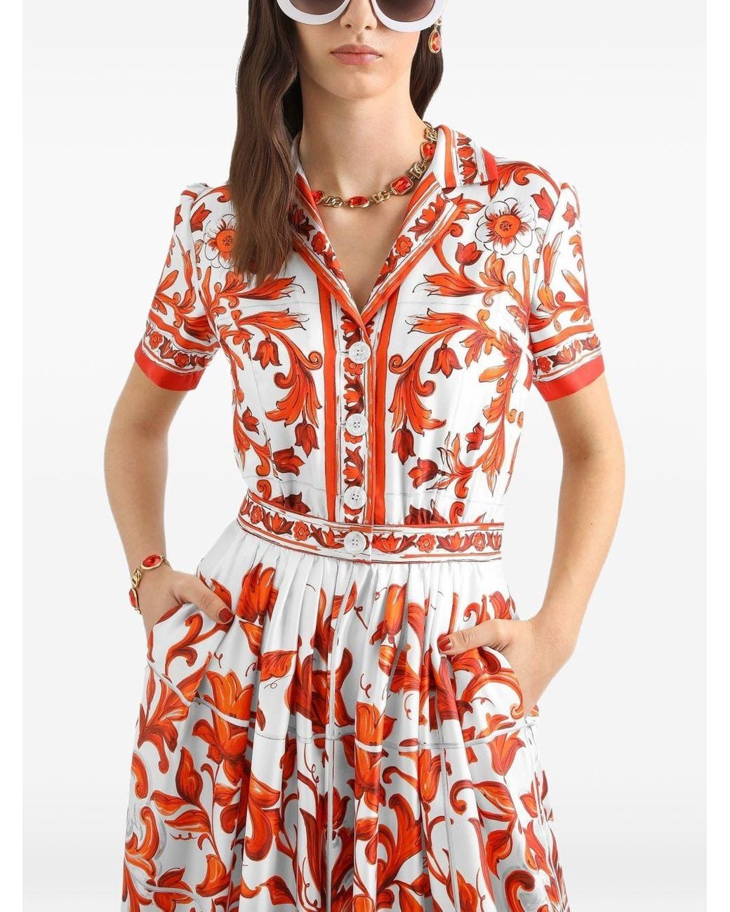 Dolce & Gabbana White Maiolica Print Silk Maxi Dress