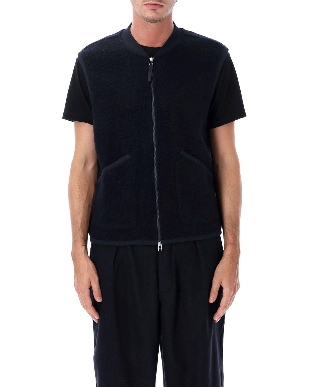 Universal Works Black Wool Fleece Knit Waistcoat