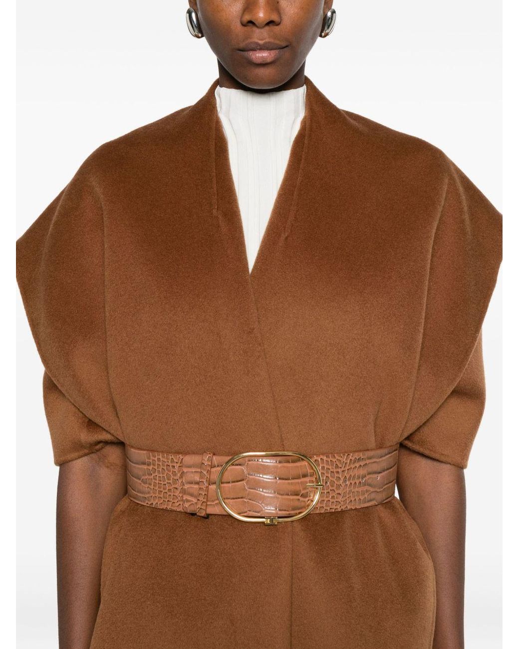 Elisabetta Franchi Brown Wool Belted Coat