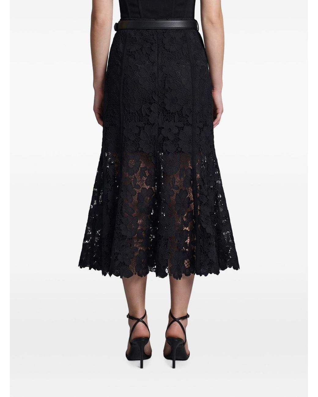 Self-Portrait Black Lace Midi Skirt
