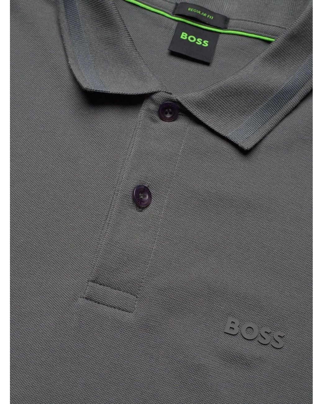 Boss Gray Cotton Polo Shirt With Logo for men