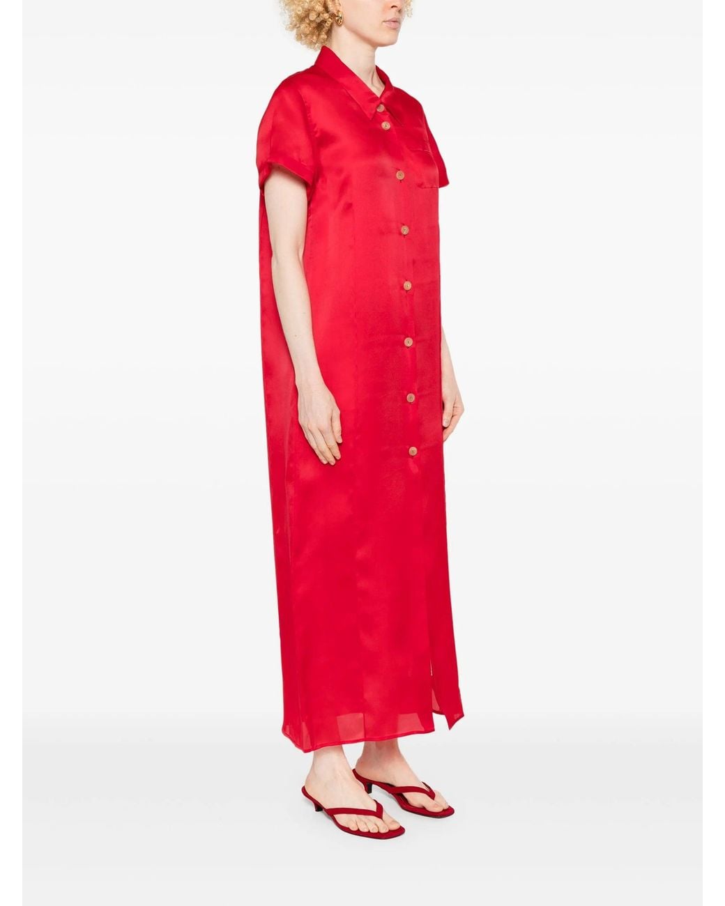 Khaite Red Silk And Cotton Blend Long Shirtdress