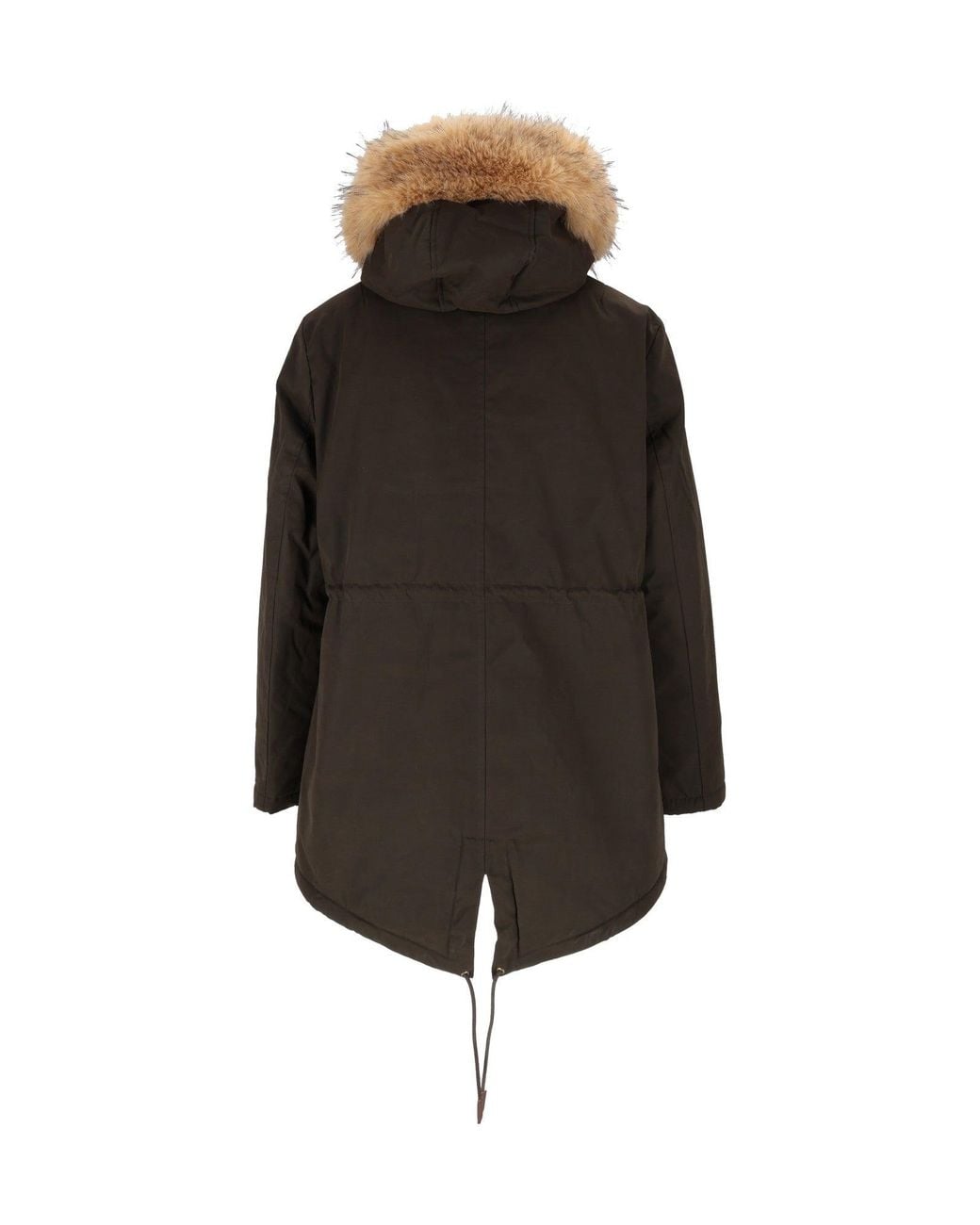 Mc2 Saint Barth Black Brenna Military Synthetic Fur Trim Waxed Cotton Parka