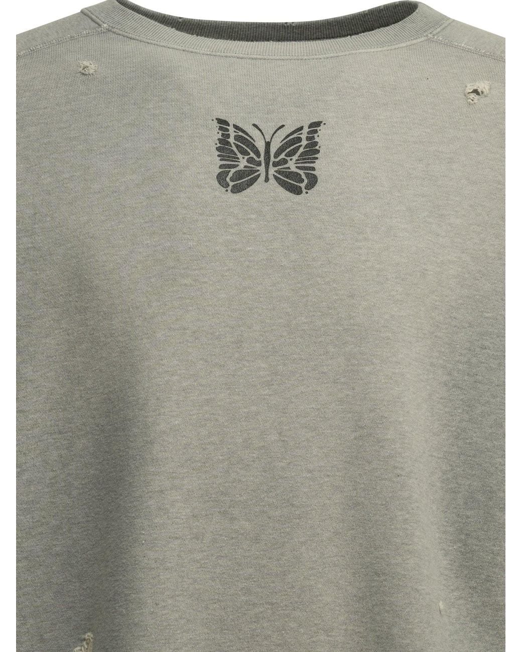 Needles Gray Deconstructed Cotton Crewneck Sweatshirt