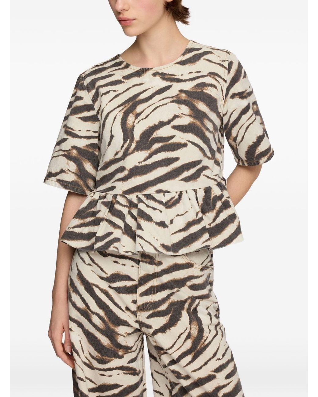 Ganni White Zebra Print Organic Cotton Top