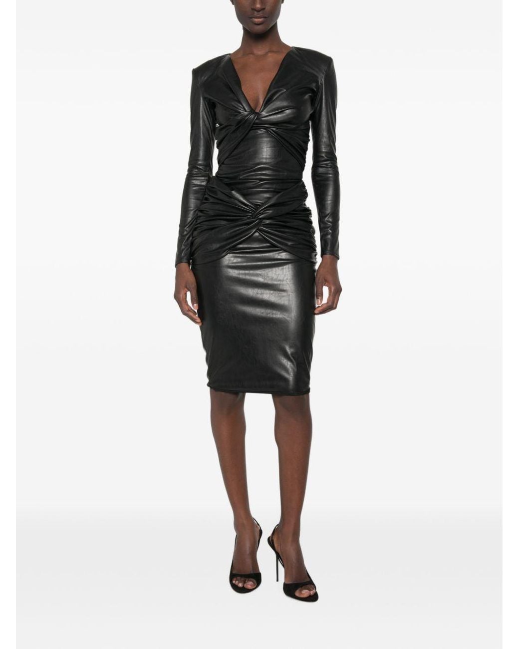 Elisabetta Franchi Black Faux Leather Midi Skirt
